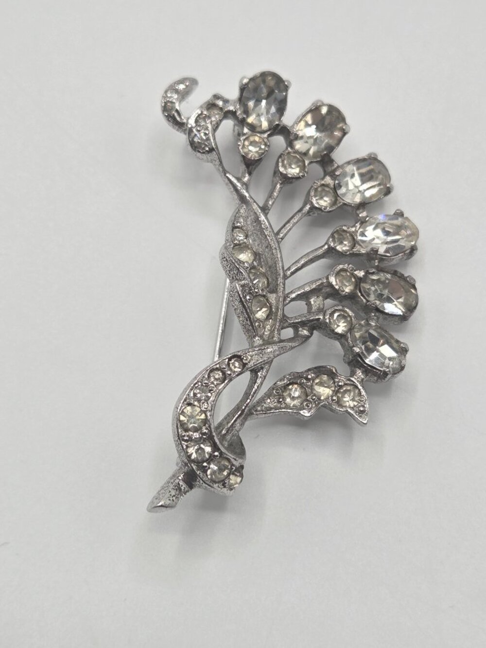 Vintage Carl-Art Sterling Silver Rhinestone Brooch Signed CA Arrow